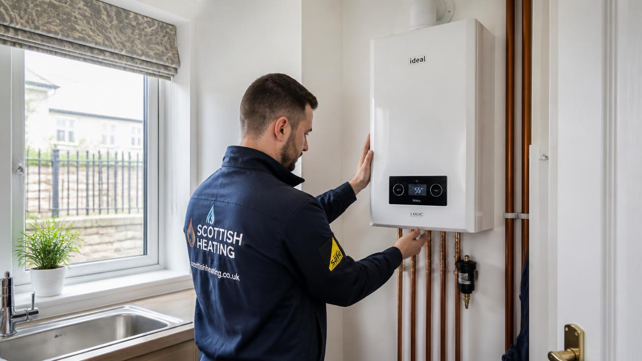 Professional heating engineer working on a boiler installation